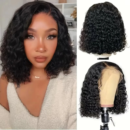 Black Curly Bob Lace Wig – Short Deep Wave Human Hair for Women
