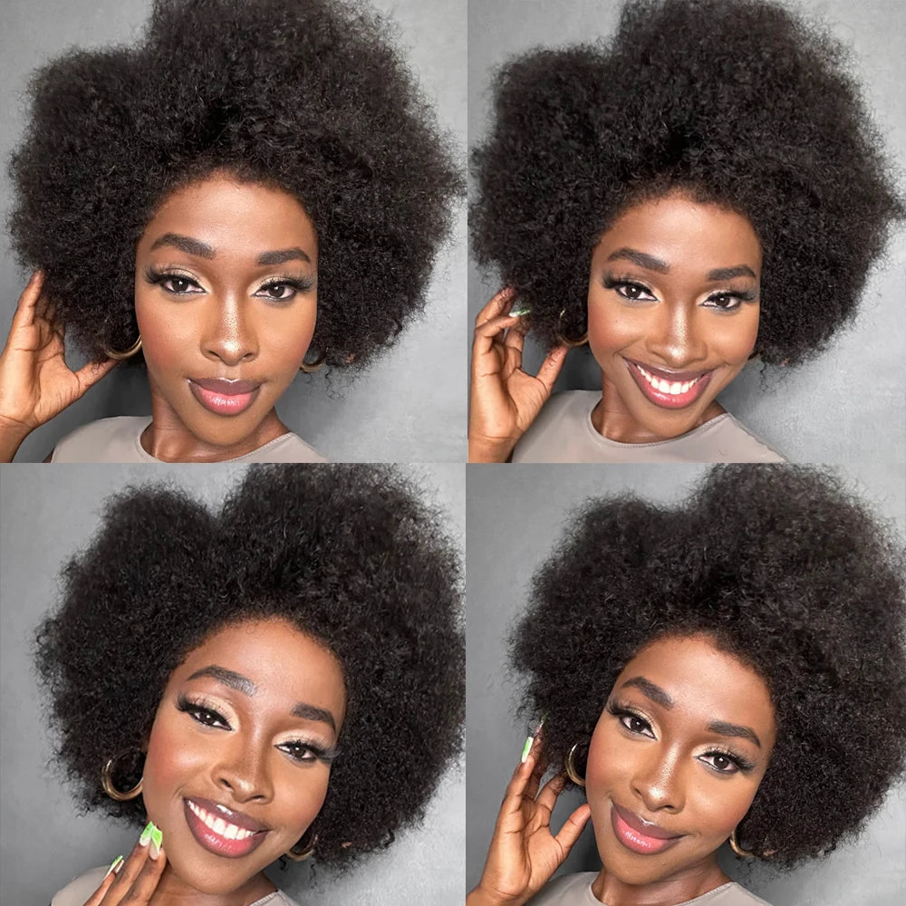 Afro Kinky Curly 13x4x2 HD Lace Bob Wig – Glueless Human Hair, 250% Density