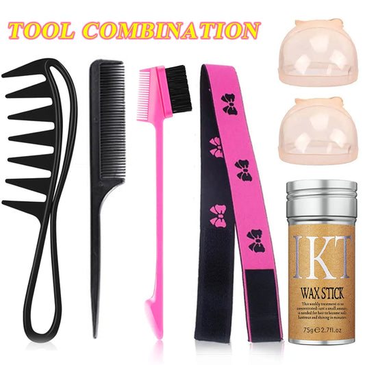 Wig Kit for Beginners – Wax Stick, Edge Brush, Elastic Band, Wig Cap, Comb & Drying Stand Set