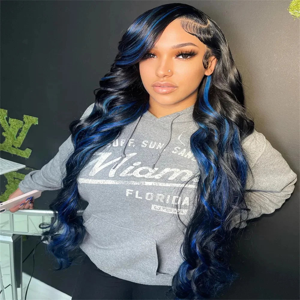 Black & Blue 13x6/13x4 HD Lace Front Wig – Straight Human Hair, Glueless