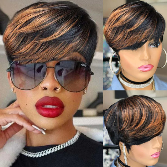 Pixie Cut Human Hair Wig – Short Wavy 1B/30 Color Curly Wig