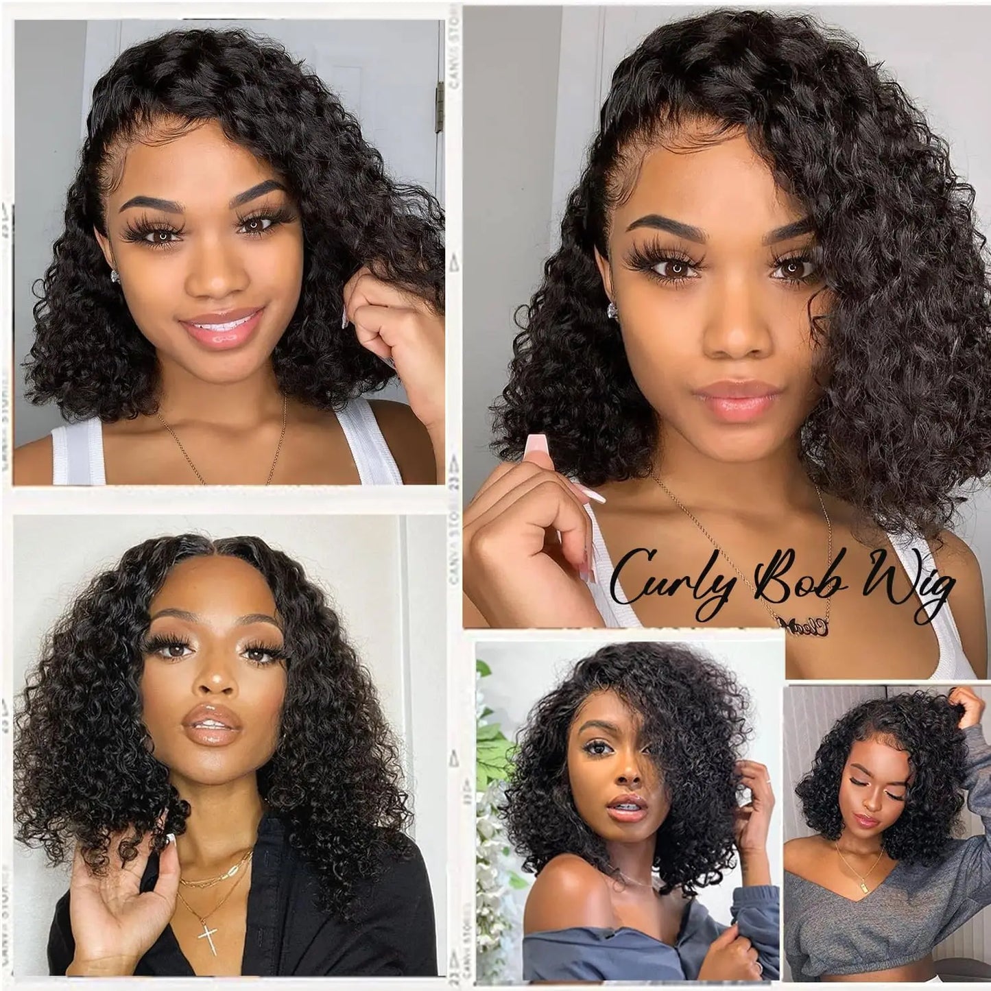 Black Curly Bob Lace Wig – Short Deep Wave Human Hair for Women