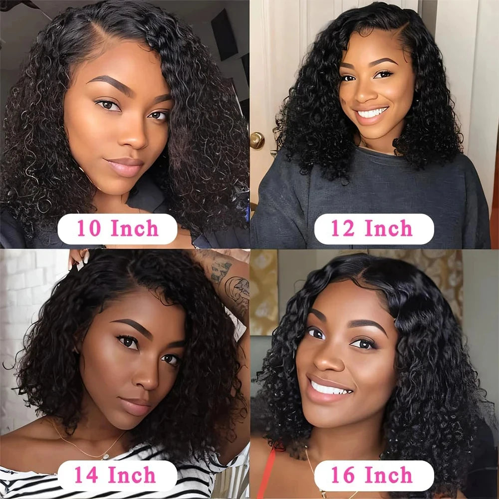 Black Curly Bob Lace Wig – Short Deep Wave Human Hair for Women