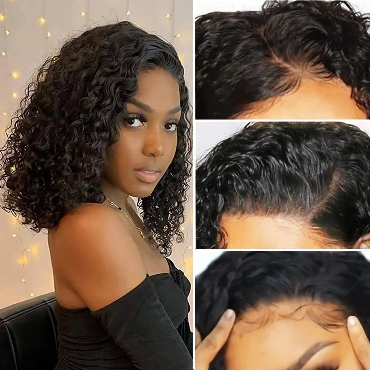 Black Curly Bob Lace Wig – Short Deep Wave Human Hair for Women